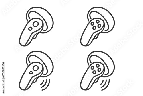 Set of simple line icons depicting a handheld virtual reality gaming controller device
