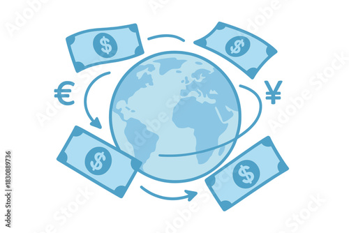 Global currency exchange and financial transaction concept around the world