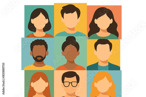 Grid of various multicultural anonymous user portraits for business and technology concepts