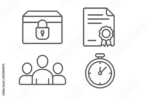 Data security, official certification, team collaboration, and time management concepts