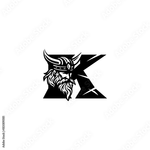A fierce Viking head letter logo featuring a bold Nordic warrior shaped into an alphabet form, crafted with strong lines, modern style, and powerful identity for branding needs.