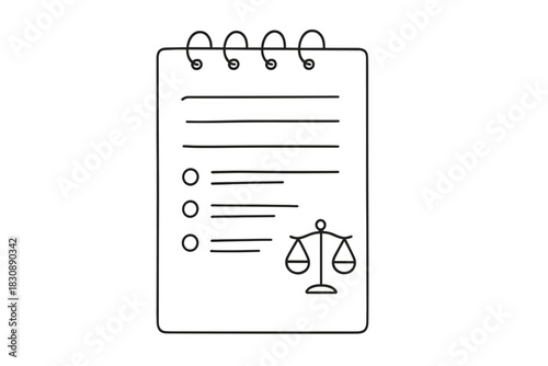 Legal checklist on a notepad with scale of justice symbol for regulation and compliance