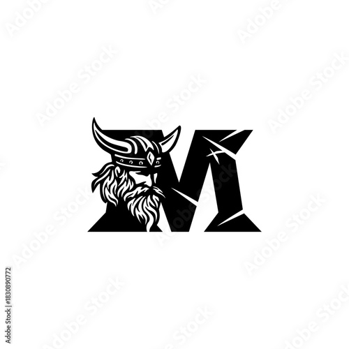 A fierce Viking head letter logo featuring a bold Nordic warrior shaped into an alphabet form, crafted with strong lines, modern style, and powerful identity for branding needs.