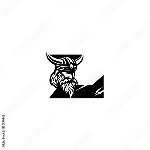 A fierce Viking head letter logo featuring a bold Nordic warrior shaped into an alphabet form, crafted with strong lines, modern style, and powerful identity for branding needs.