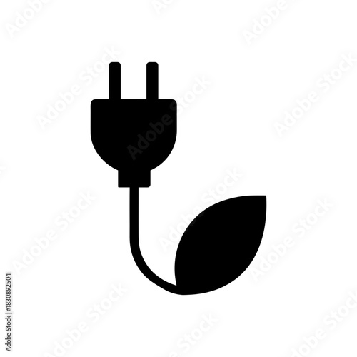 Simple Environmental Energy Icon Leaf And Electric Concept Clean Green Design Line Art Vector illustration