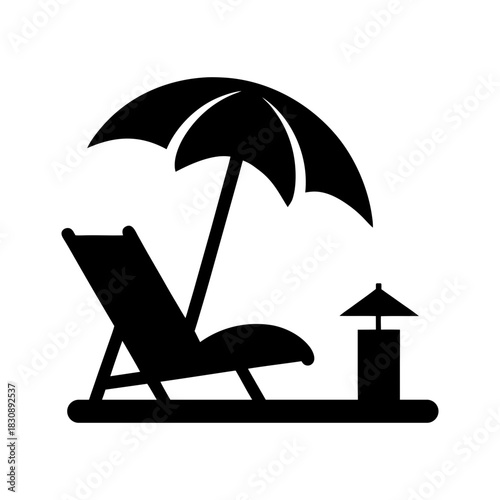 Simple Tropical Holiday Chair And Umbrella Icon Minimal Beach Relaxation Line Art Vector illustration