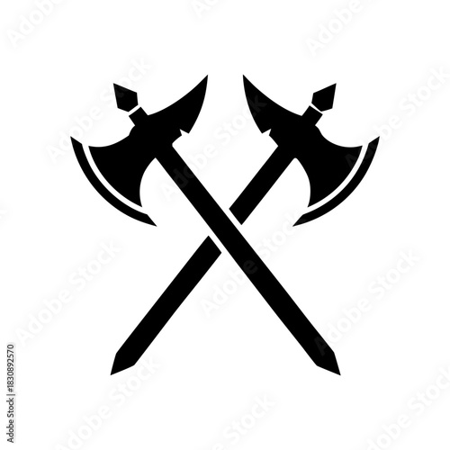 Sword And Axe Crossed Emblem Icon Minimal Battle Symbol Clean Historic Shape Line Art Vector illustration