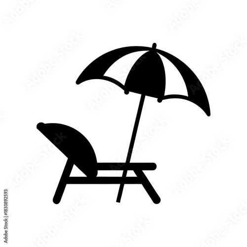 Simple Tropical Holiday Chair And Umbrella Icon Minimal Summer Vacation Shape Line Art Vector illustration