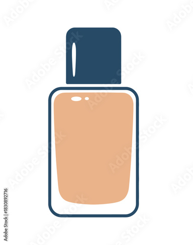 A simple graphic illustration of a bottle of liquid foundation makeup with a blue cap on a white background.