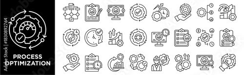 PROCESS OPTIMIZATION icon collection set. Containing design process flow,optimization plan,system,efficiency,project management