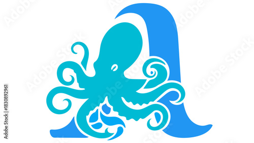 Creative octopus logo design with ocean wave, ideal for coastal businesses, seafood restaurants, or nautical brands seeking a unique, eye-catching symbol