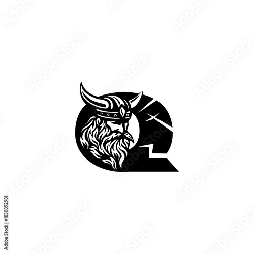 A fierce Viking head letter logo featuring a bold Nordic warrior shaped into an alphabet form, crafted with strong lines, modern style, and powerful identity for branding needs.