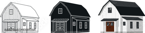 Set of barn house illustrations modern farmhouse style vector design for real estate and architectural projects