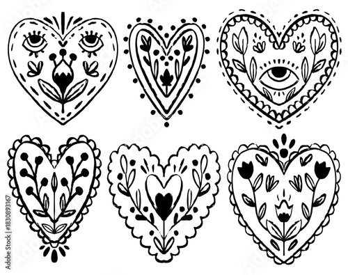 Folk heart motif in decorative floral style.
Romantic boho illustration with whimsical contour.
Stylized vintage symbol in black ink drawing.