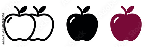 Three apple icons offer versatile design elements in black, white and burgundy, perfect for websites, brochures, and creative projects needing a fresh, clean look.