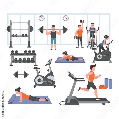 People Exercising in a Modern Gym