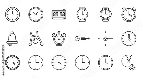 Diverse Vector Clock Graphics Assorted Alarm Clocks Watches Wall Digital Timepieces Cuckoo Pocket Hourglass Mechanical