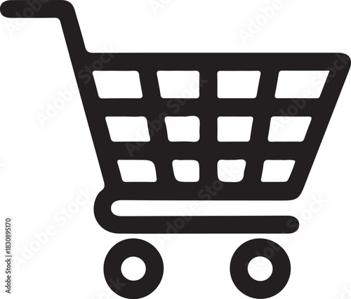 Shopping cart icon. Shopping trolley in outline. Web cart in line. Shop symbol in black. Trolley icon. Stock vector illustration.
