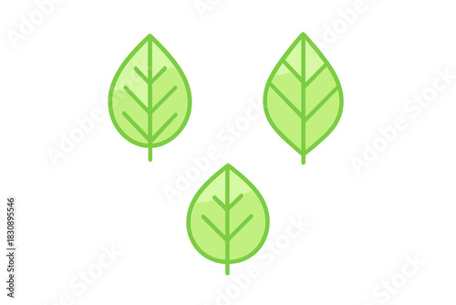 Minimalist set of three fresh green leaves with subtle gradient shading for modern organic design