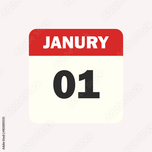 Simple calendar icon showing the date january 01, a graphic representation of the first day of the first month of the year