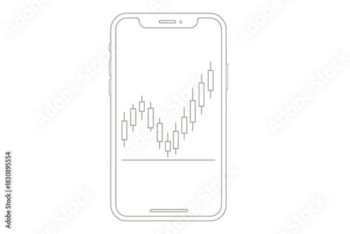 Mobile phone screen displaying a rising candlestick chart for financial trading and investment analysis