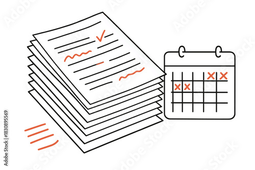Reviewing business documents and tracking project deadlines on a simple calendar grid