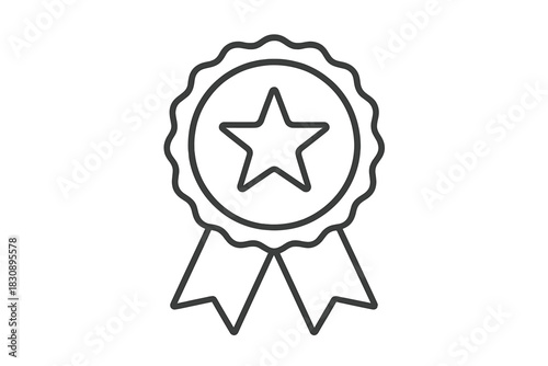 Outline icon of a premium quality award badge with star and hanging ribbons