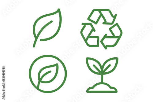 Green line symbols for ecology, recycling, nature, and sustainable growth