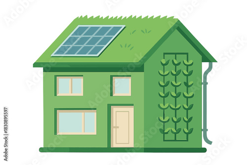 Eco-friendly residential building featuring solar energy and vertical garden