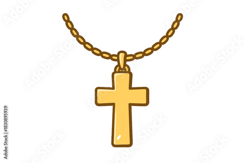 Stylized golden Christian cross pendant hanging from a simple chain necklace