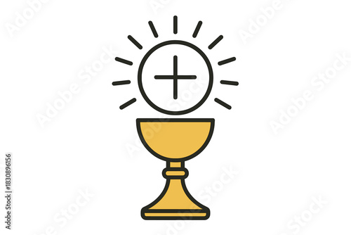 Golden chalice and radiating host symbol for Christian Eucharist and Holy Communion