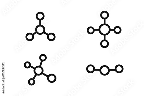 Minimalist icons representing data connection points and abstract molecular structures