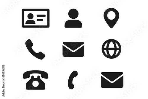 Essential glyph icons set for contact information and business interface design