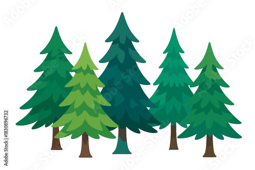 Set of stylized coniferous trees representing a forest or woodland environment
