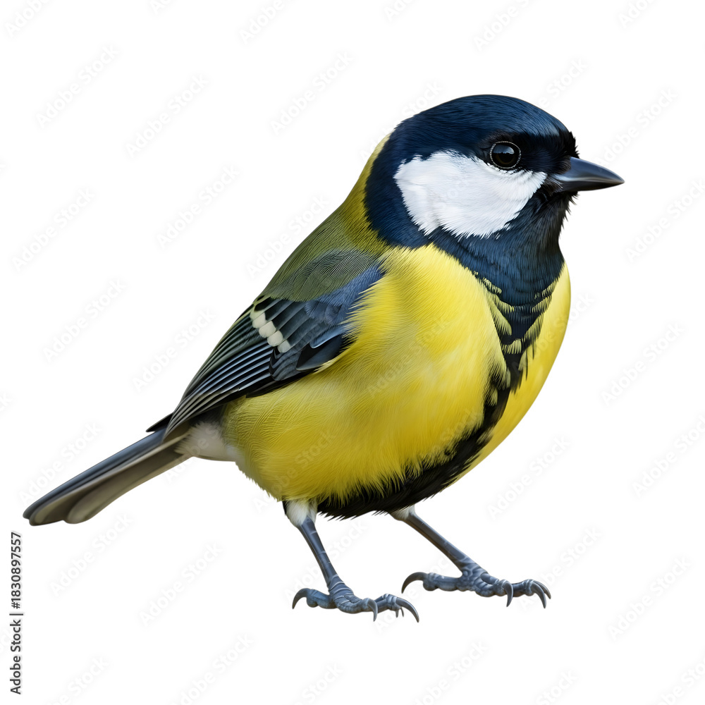 Obraz premium Great tit bird isolated on black background detailed plumage and vibrant colors