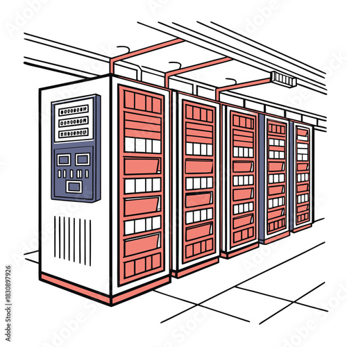 Server Racks in Data Center Colorful Vector Icon
