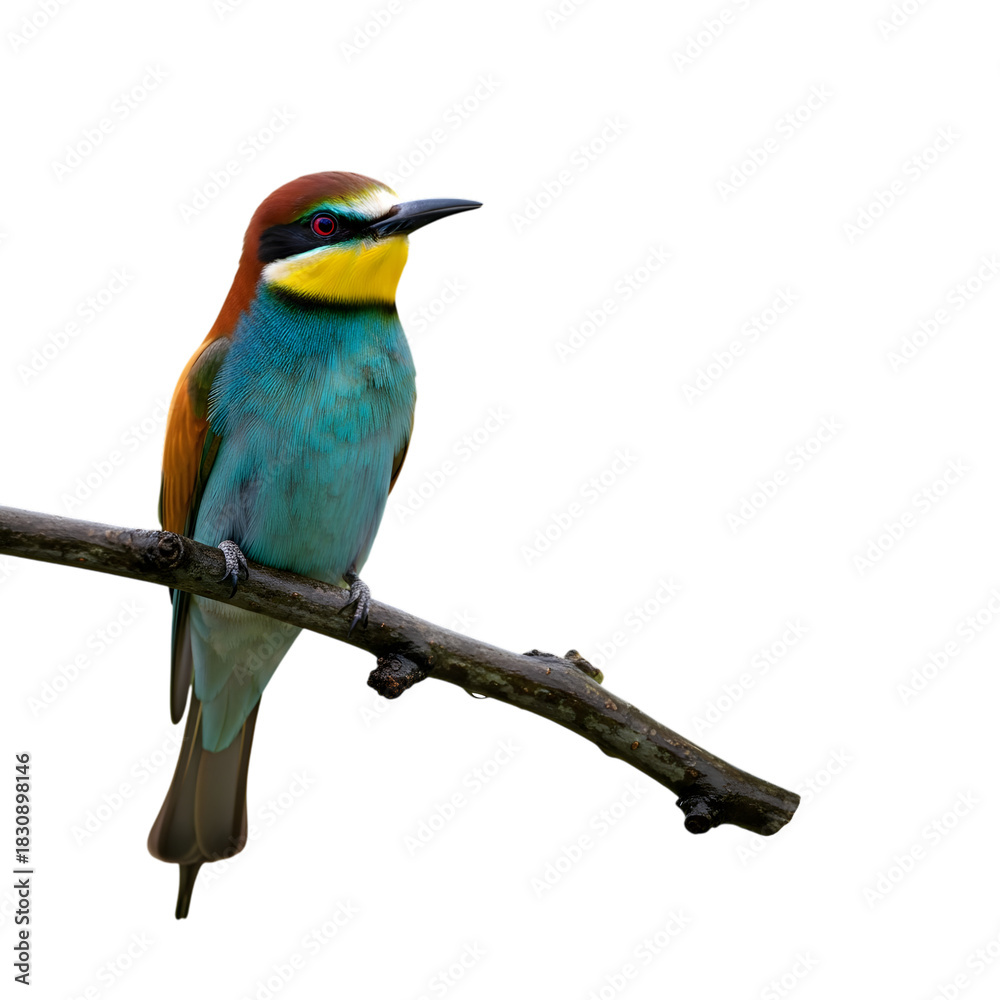 Fototapeta premium European bee eater perched on branch against dark background in natural habitat