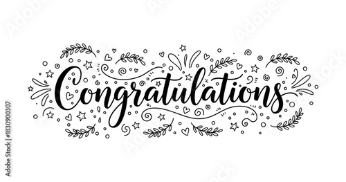 Hand-drawn congratulations lettering with decorative elements