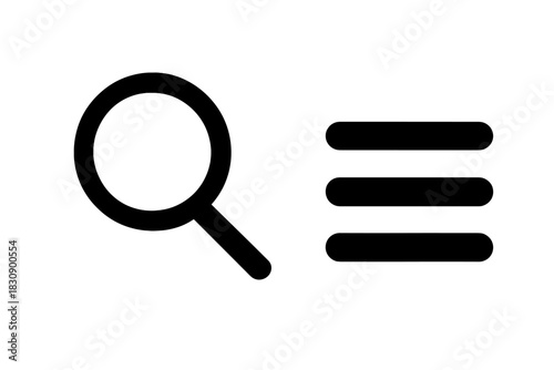 Magnifying glass search icon and hamburger menu navigation symbol for user interface design elements