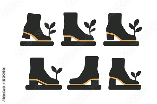Stylized icons showing sustainable fashion and eco-friendly footwear production