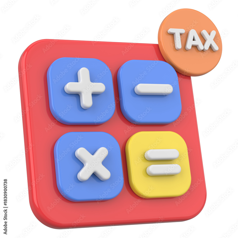 Fototapeta premium 3D Tax Icon Illustration with Calculator and Finance Elements.
