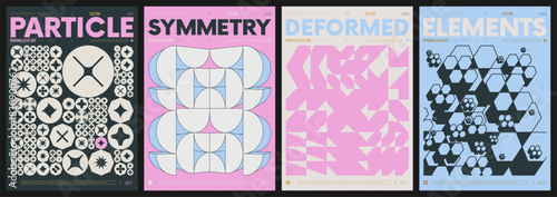 Vector minimalist colorful contemporary art with geometric shapes, brutalist style inspired graphics, bold aesthetic, modern abstract poster collection, shape distortion effect set 28