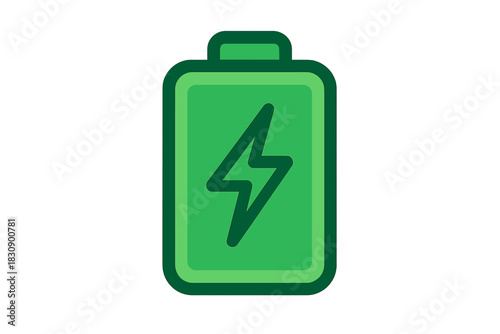 A vibrant green battery icon displaying a lightning bolt symbol, indicating the device is currently charging or fully powered