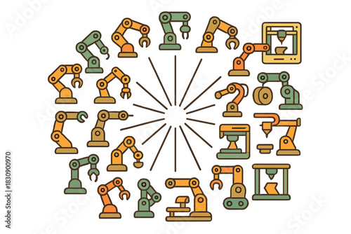 Industrial robotic arms and automated machines representing manufacturing technology