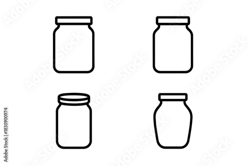 Outline icons of empty glass jars for food preservation and kitchen storage concepts