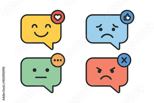Social media notification icons displaying various emotional reactions and status updates