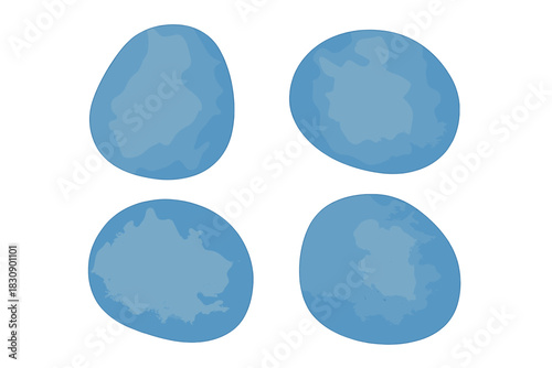 Abstract irregular blue organic shapes with grainy texture isolated on a clean white background