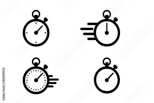 Simple stopwatch symbols collection indicating fast delivery, timing, and urgency