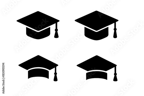 Collection of minimalist black graduation caps symbolizing academic success