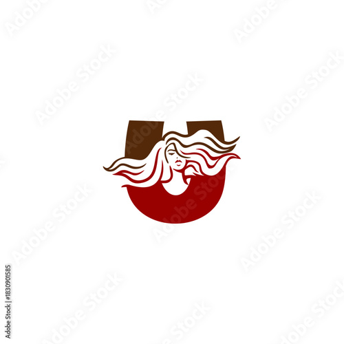 An elegant woman letter logo featuring flowing hair shaped into an alphabet form, crafted with stylish lines, modern aesthetics, and feminine identity perfect for beauty and branding.